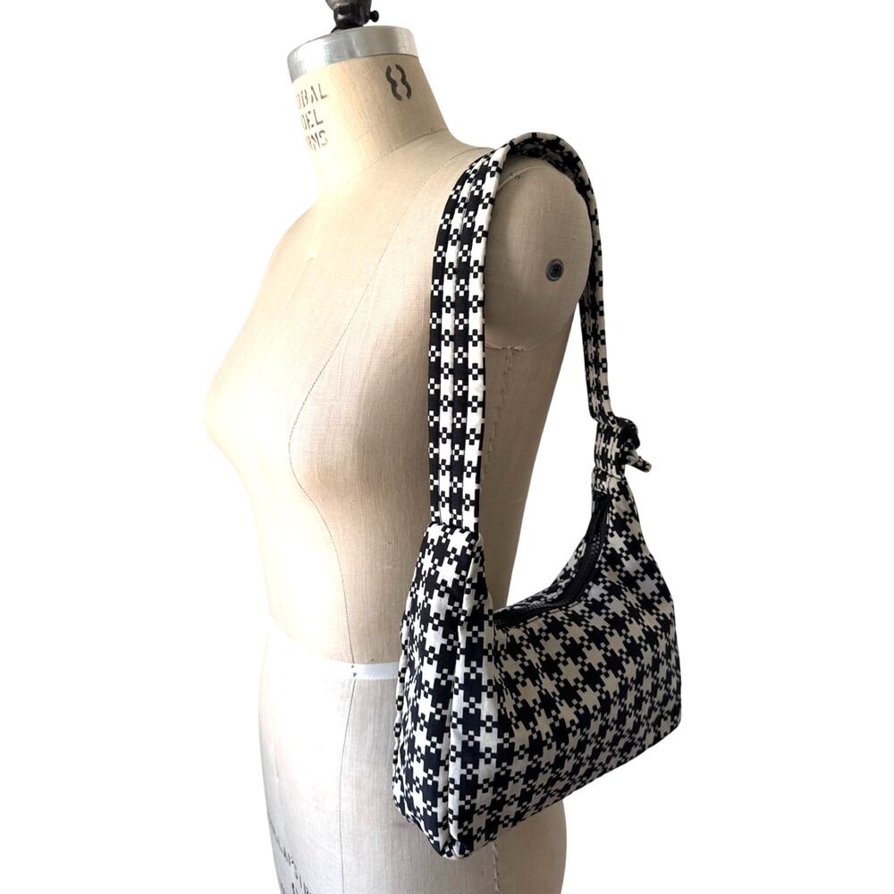 BAGGU Mini Nylon Shoulder Bag Pixel Gingham Black & White - Picture 3 of 7